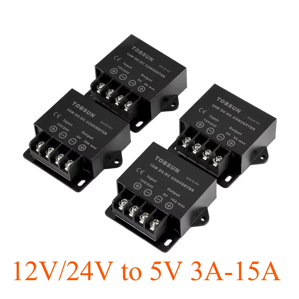 12V/24V to 5V Voltage Regulator 12V to 5V 24V to 5V 3A 5A 10A 15A DC Converter Regulator Module Step Down Reducer for Car