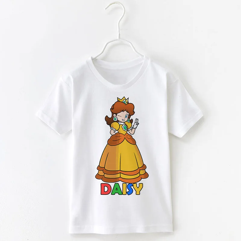 سوبر ماريوس بروس بنين بنات تي شيرت أنيمي الشكل العربة العلجوم كوبا ديزي الخوخ الصيف قصيرة الأكمام المحملة القمم رجل ملابس حريمي #2