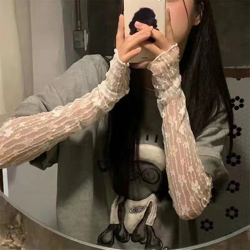 

【Beautiful】Lace Sunscreen Sleeve Summer Thin UV Protection Ice Sleeve Fashion Driving And Riding Ice Silk Arm Cover