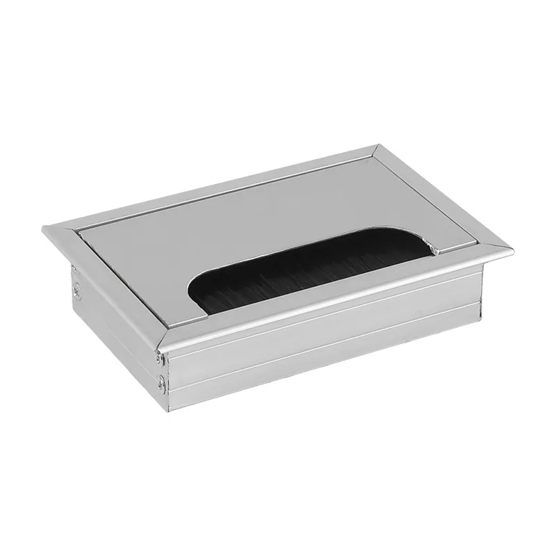 Couvercle de trou de câble de bureau en alliage d'aluminium noir, boîte de câble rectangulaire avec accents, brosse d'ordinateur, 1PC