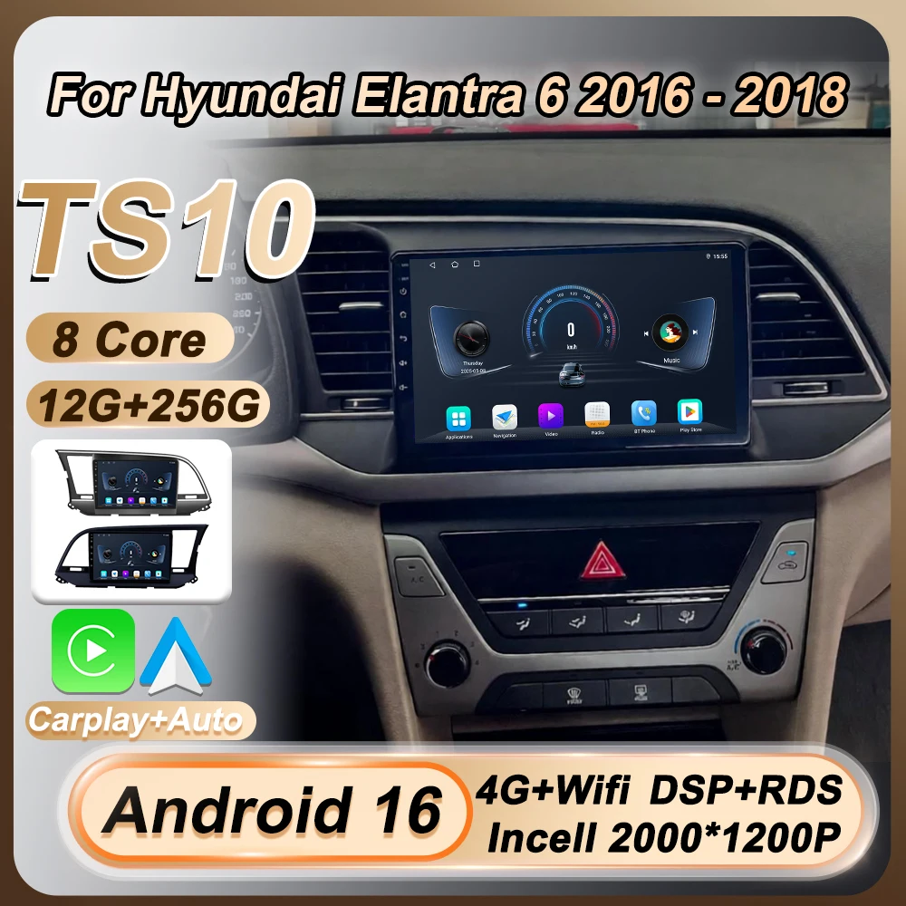 

Для Hyundai Elantra 6 2016 2017 2018 Автомобильный радиоприемник Беспроводной Carplay Auto 2 Din Android 16 Сенсорный экран GPS-навигация 8-ядерный Wi-Fi 4G