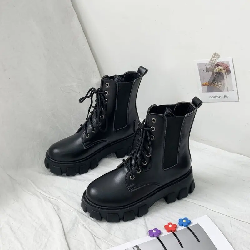 Botines de plataforma con punta redonda para mujer, botas cortas con cremallera y tacón grueso, de diseñador, a la moda, novedad de 2023