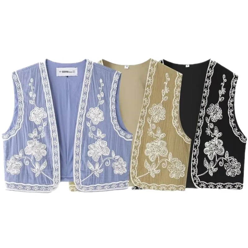 

2024 Summer New Women's Faionable ort Embroidered Open Cardigan Versatile Design Sense Stitched Vest 6895023