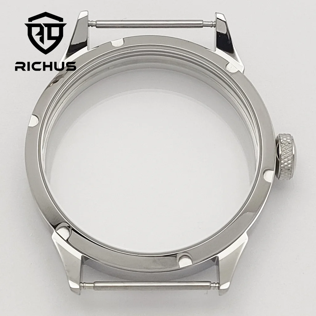 RICHUS ETA6497 Case 42mm Silver Watch Case Fit ETA6497 6498 ST3600 ST3620 ST36 Movement