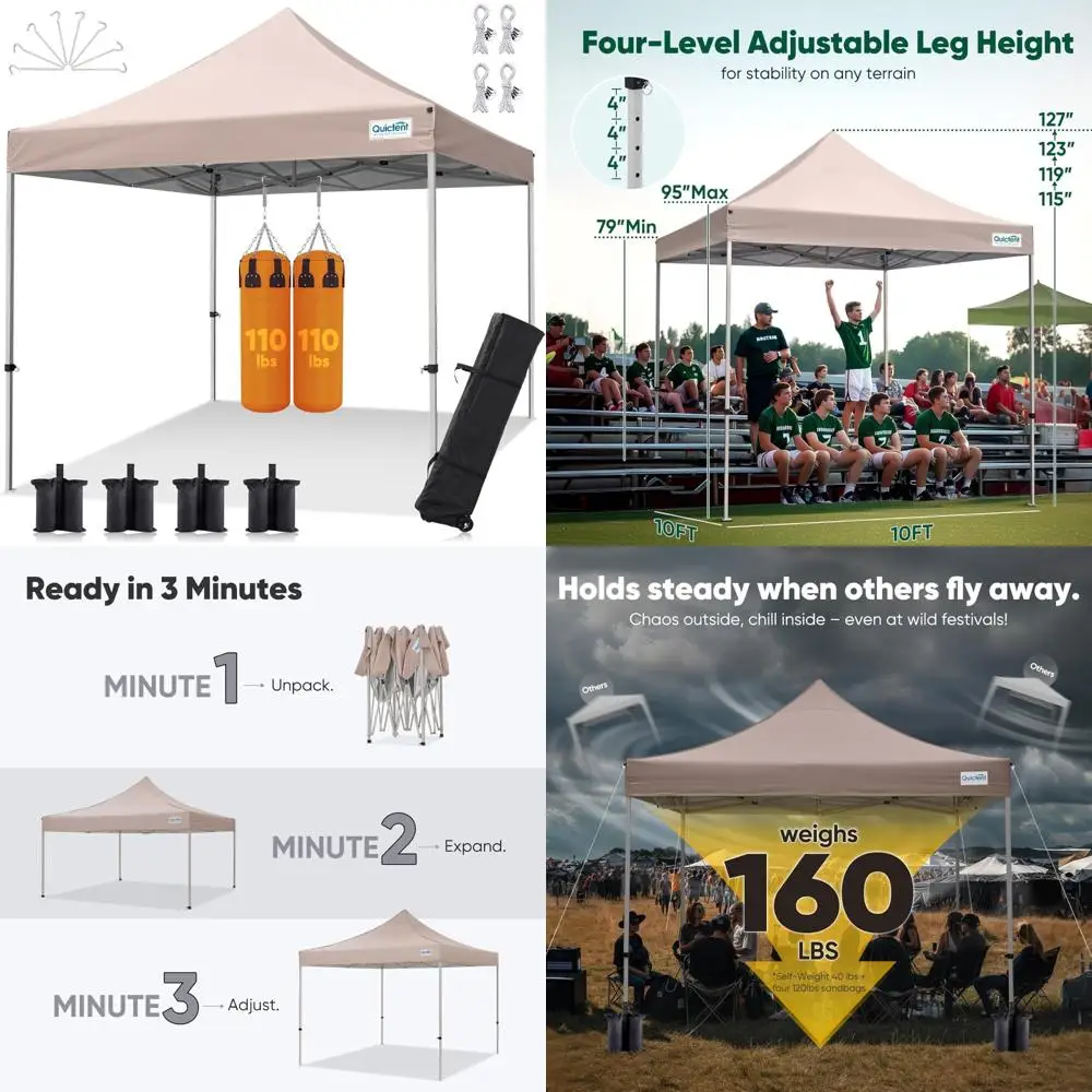 

Heavy Duty 10x10 Pop Up Canopy Tent - Waterproof, Easy Setup Outdoor Canopies, Commercial Grade, 11ft Interior Height, Suitable