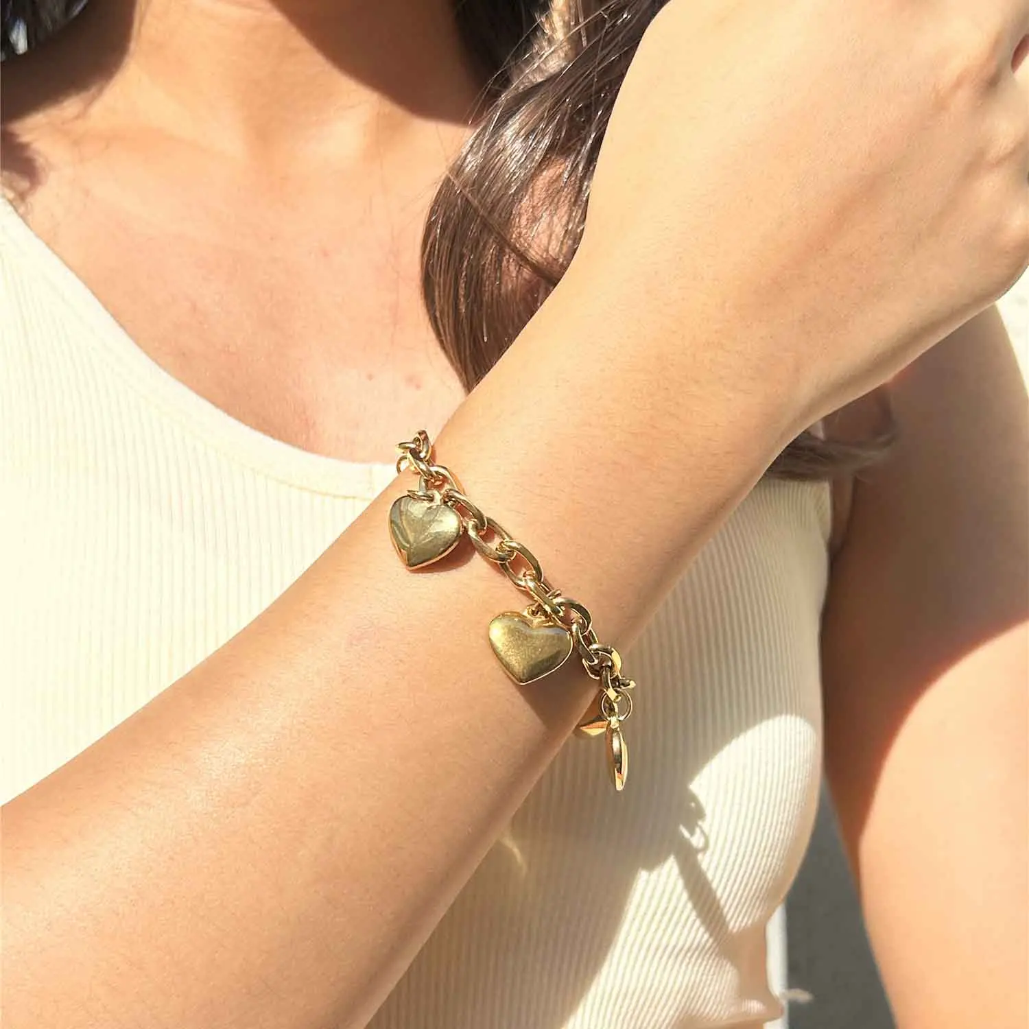 MisenBaBa New Style Stainless Steel Thick Chain Tassel Heart Charm Bracelet For Women Fashion Jewelry Valentine\'s day gift