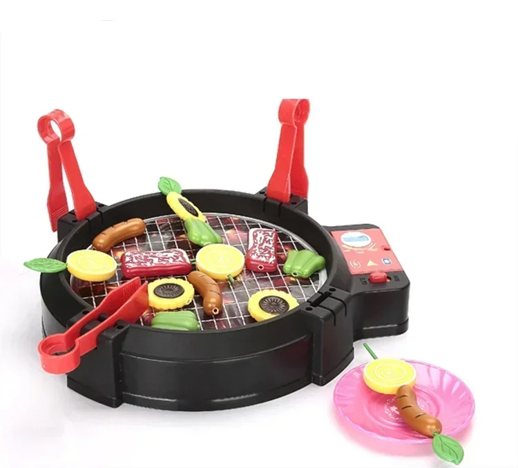 [Funny] Play house toy Electric music barbecue toy sound BBQ kitchen food sets family parent-child interactive funny cooking Toy