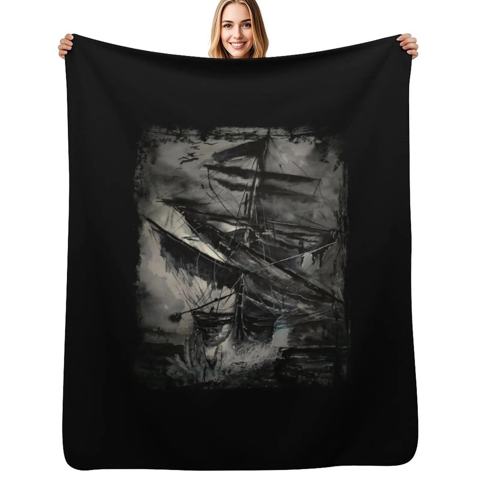 pirate ship Throw Blanket Durable Warm Blanket for Daily Home Use
