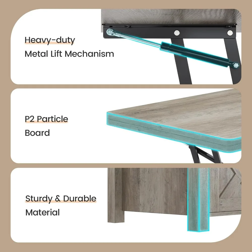 4 in 1 Multi-Function Converts Coffee Table with Storage & Hidden Compartment, Lift Top Coffees Tables Converts To Diner Table