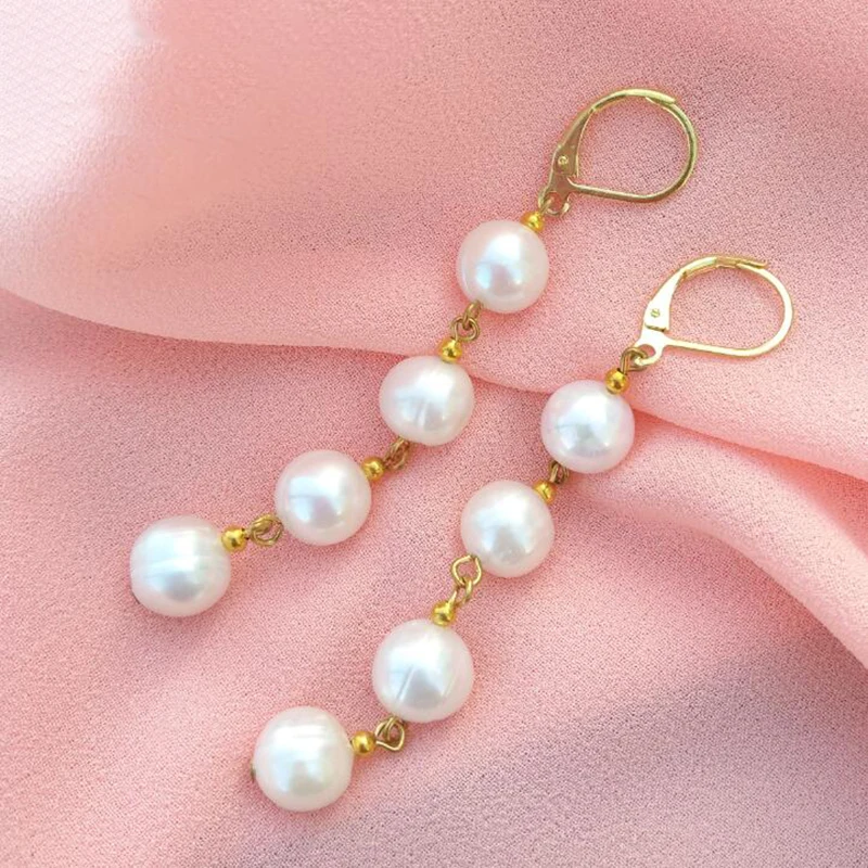 New 4 Pearl Earrings AAA+ 7-8mm Natural South Sea Round Pearl Earrings Multi At Daily For Girls