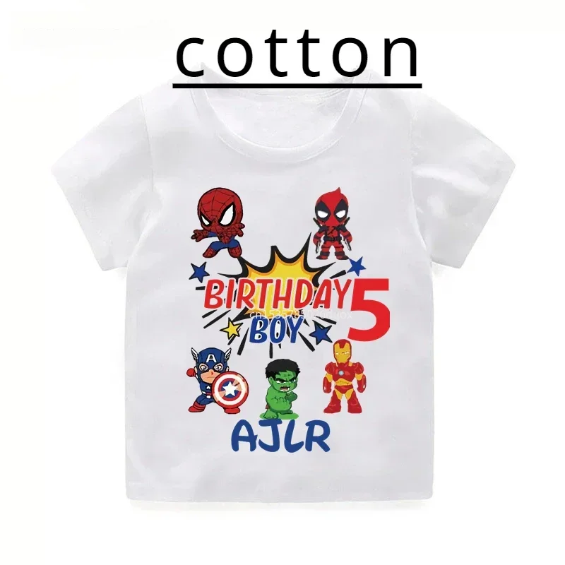 

Birthday Marvel SuperHero Children T Shirt 2 3 4 5 6 7 8 Summer Short Sleeve The Avengers Cotton Baby Boy Tee Tops Kid Clothes