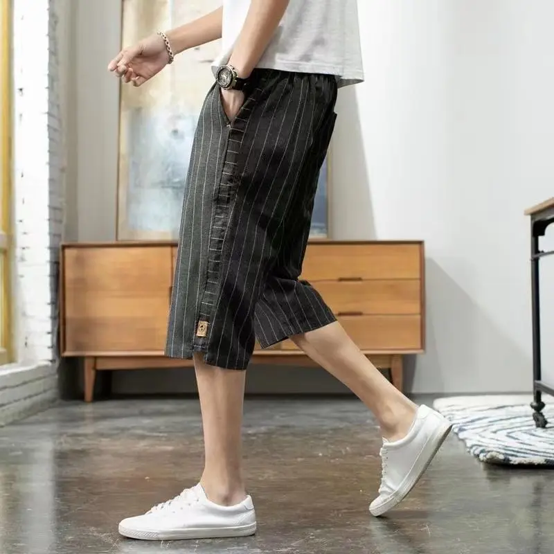 Summer Thin Drawstring Man Loose Striped Pockets Simplicity Shorts Handsome Fashion Casual Sports Straight Men\'s Clothing 2023