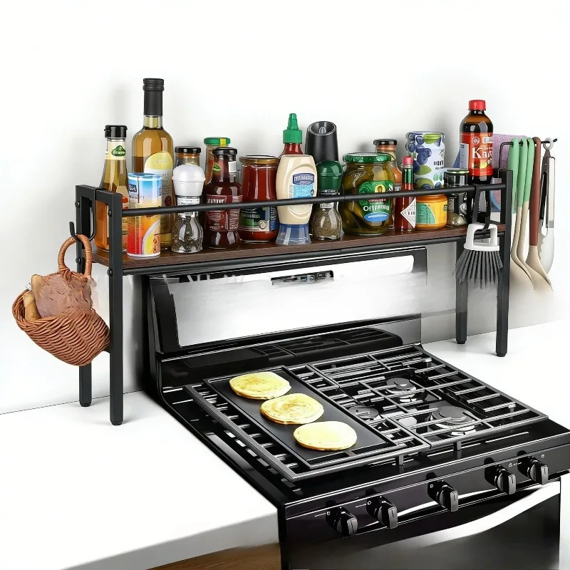 Kitchen spice rack shelf rustic wood iron countertop storage belt