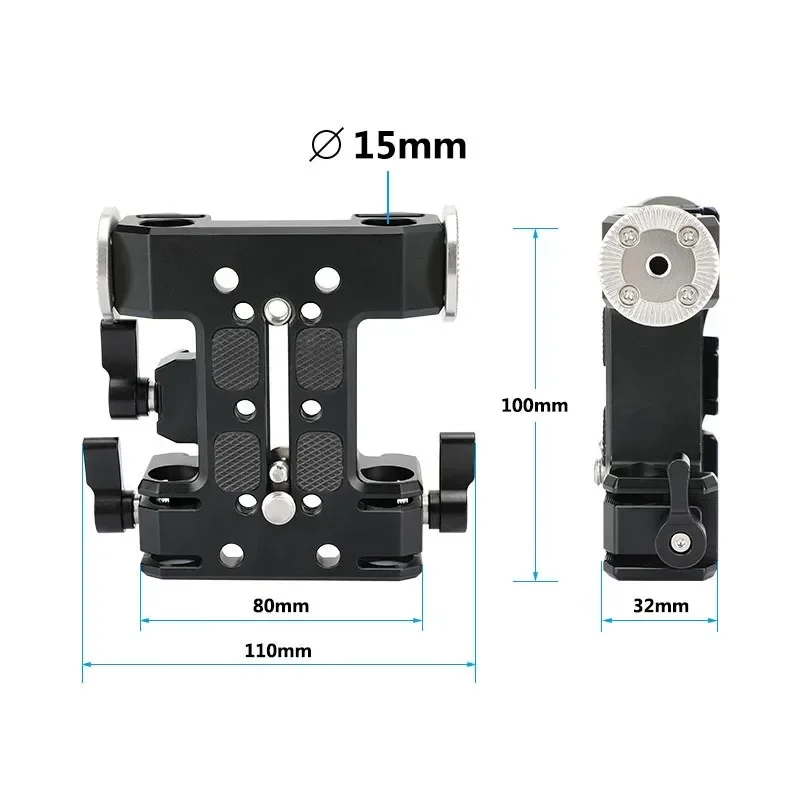 Dovetail Plate and QR Baseplate With Double 15mm Rod Adapter & ARRI Rosette Connections For DSLR Camera Tripod Head