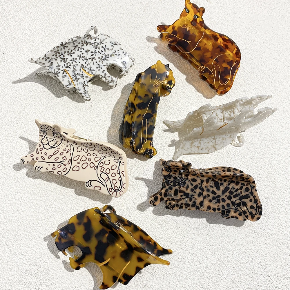 AENSOA Nischendesign Leopardenmuster Tiger Grab Cartoon Haarnadel Frauen Persönlichkeit Wildtier Essigsäure Clip Hinterkopf Hai Clip – Detail 2