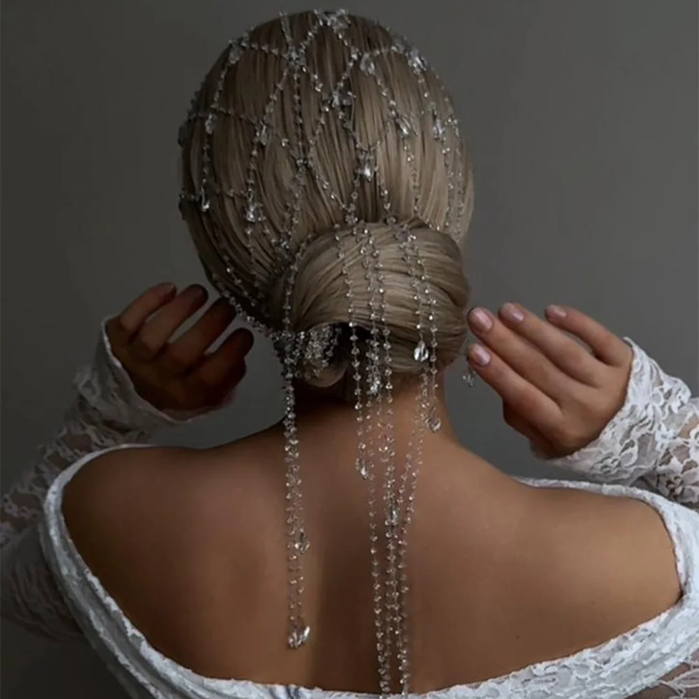 بوهو الأبيض كريستال رئيس سلسلة رائعة الزفاف الجبين مجوهرات الزفاف الشعر سلسلة حك اكسسوارات للنساء هدايا 2025 #1
