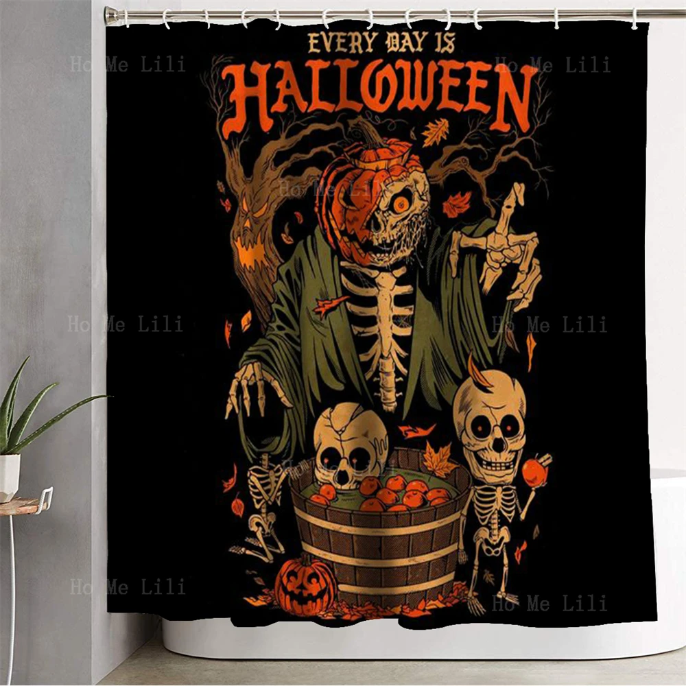 Halloween Pumpkin Skeletons In The Graveyard Zombie Hands House Trees And Bats Bathroom Decorate Set With 12 Hooks