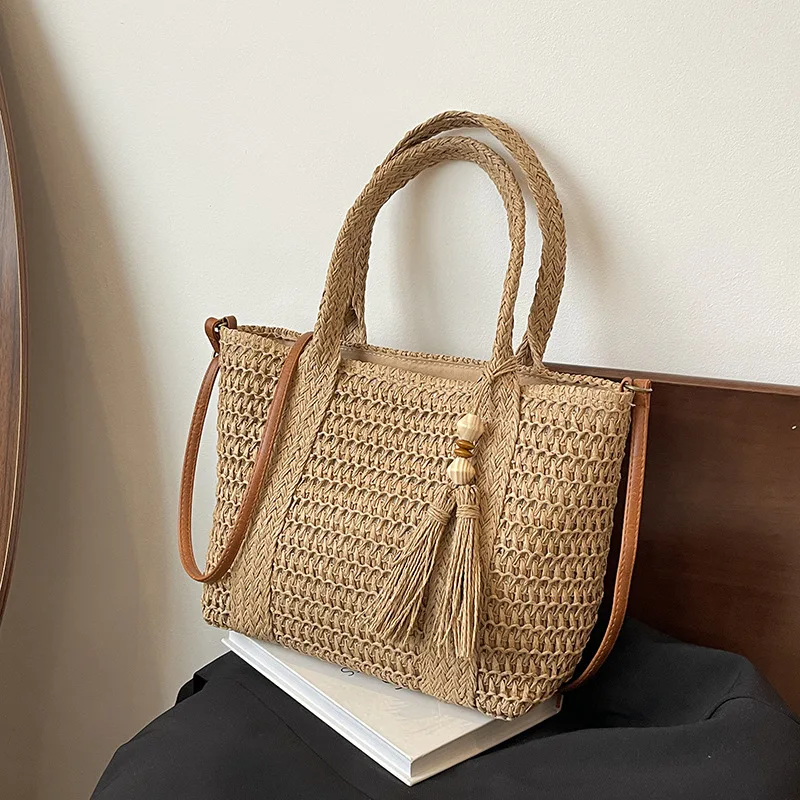 

Summer Straw Bag Women Large Capacity Shoulder Messenger Bags Handmade Woven Handbag Bohemia Vacation Rattan Beach Purse