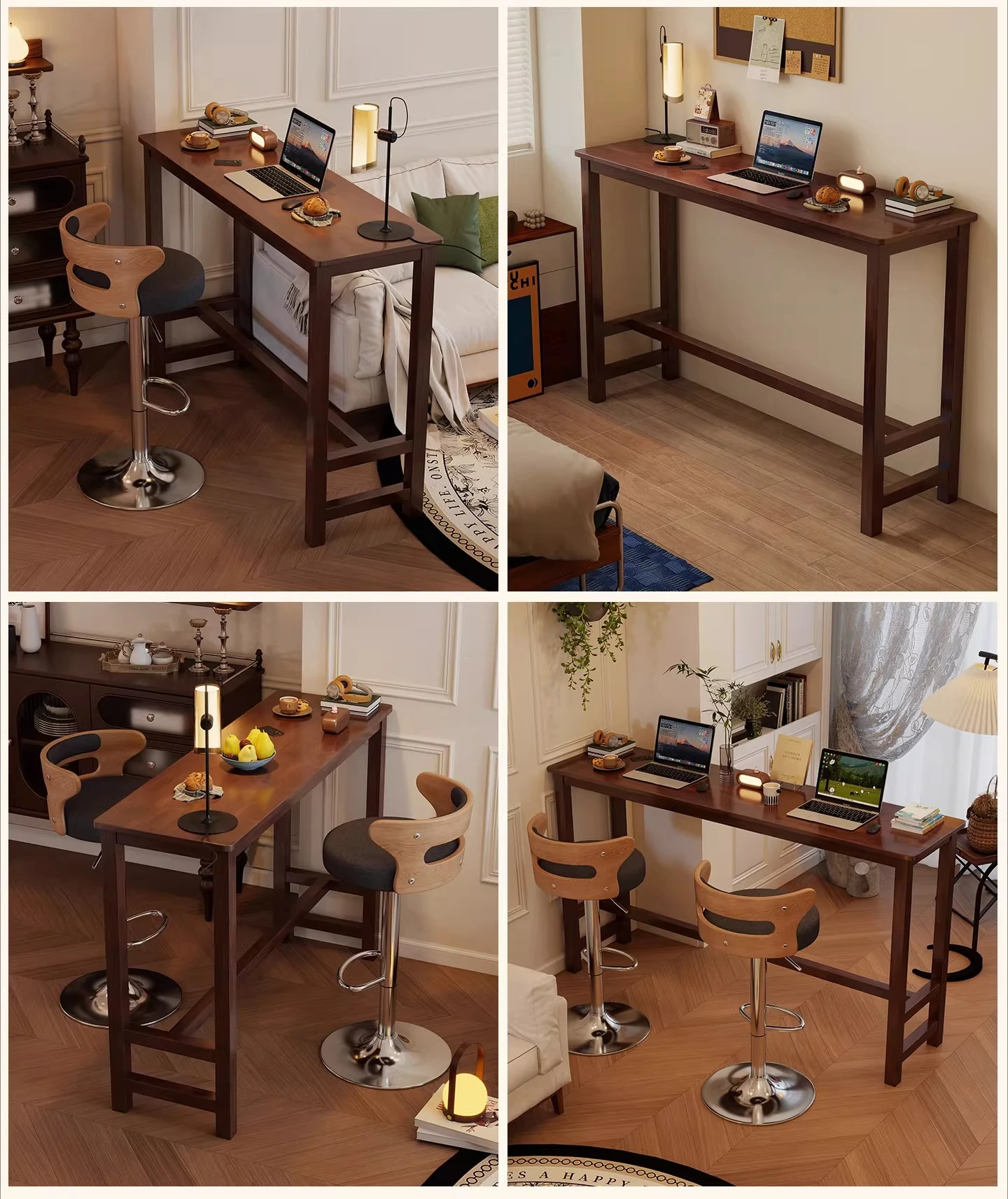 All solid wood double computer desk, long table with narrow side against the wall