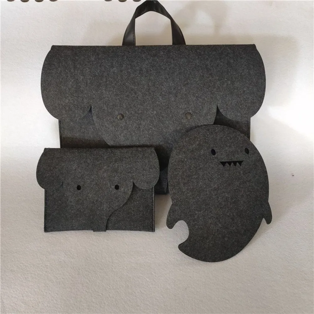 Cute Elephant Laptop Tote Bag Silhouette Felt Lightweight Notebook Handbag School Multi Purpose Document Tablet Storage Cases