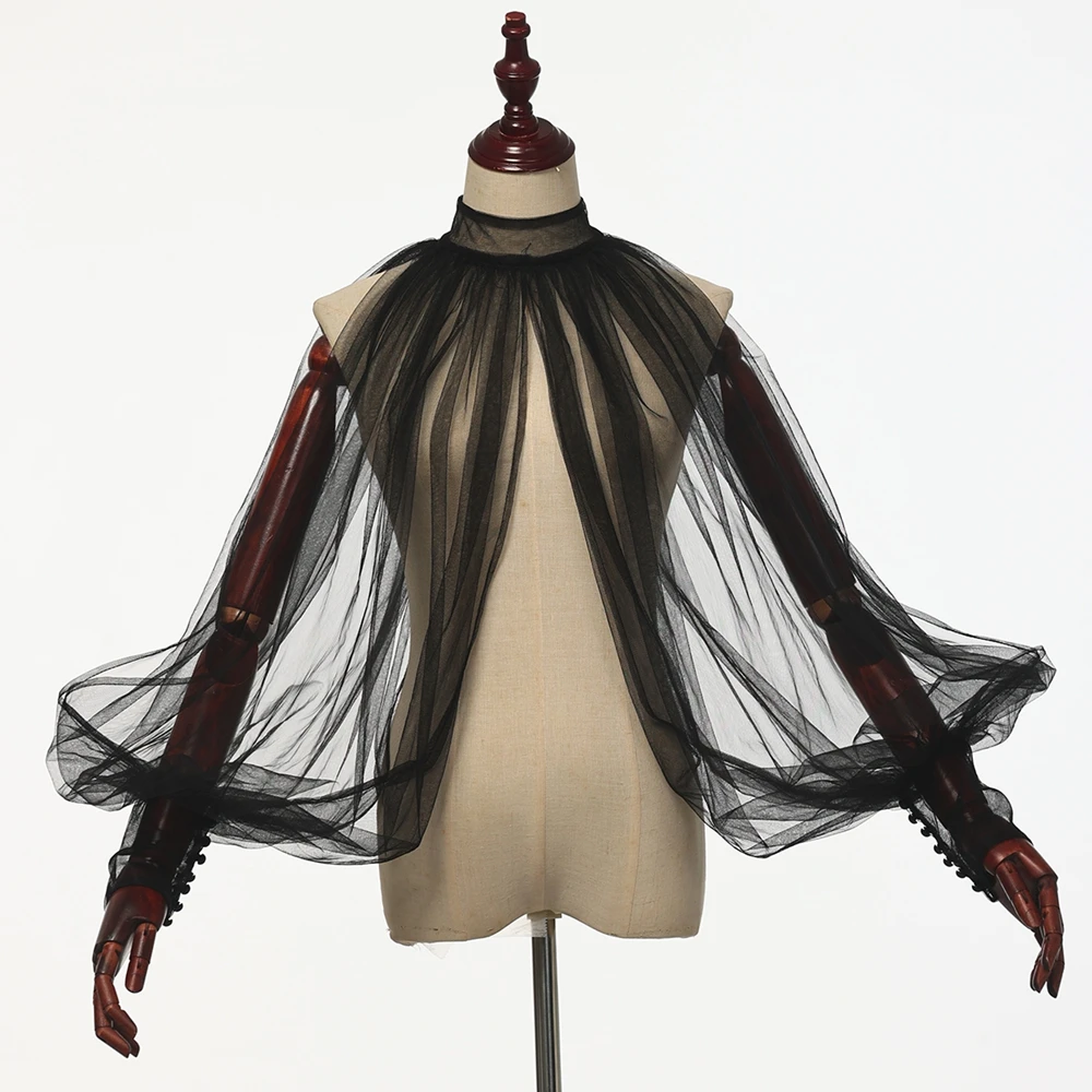 المرأة نفخة طويلة الأكمام نصف أعلى بلوزة تكدرت انفصال كاذبة وهمية طوق زي الملحقات