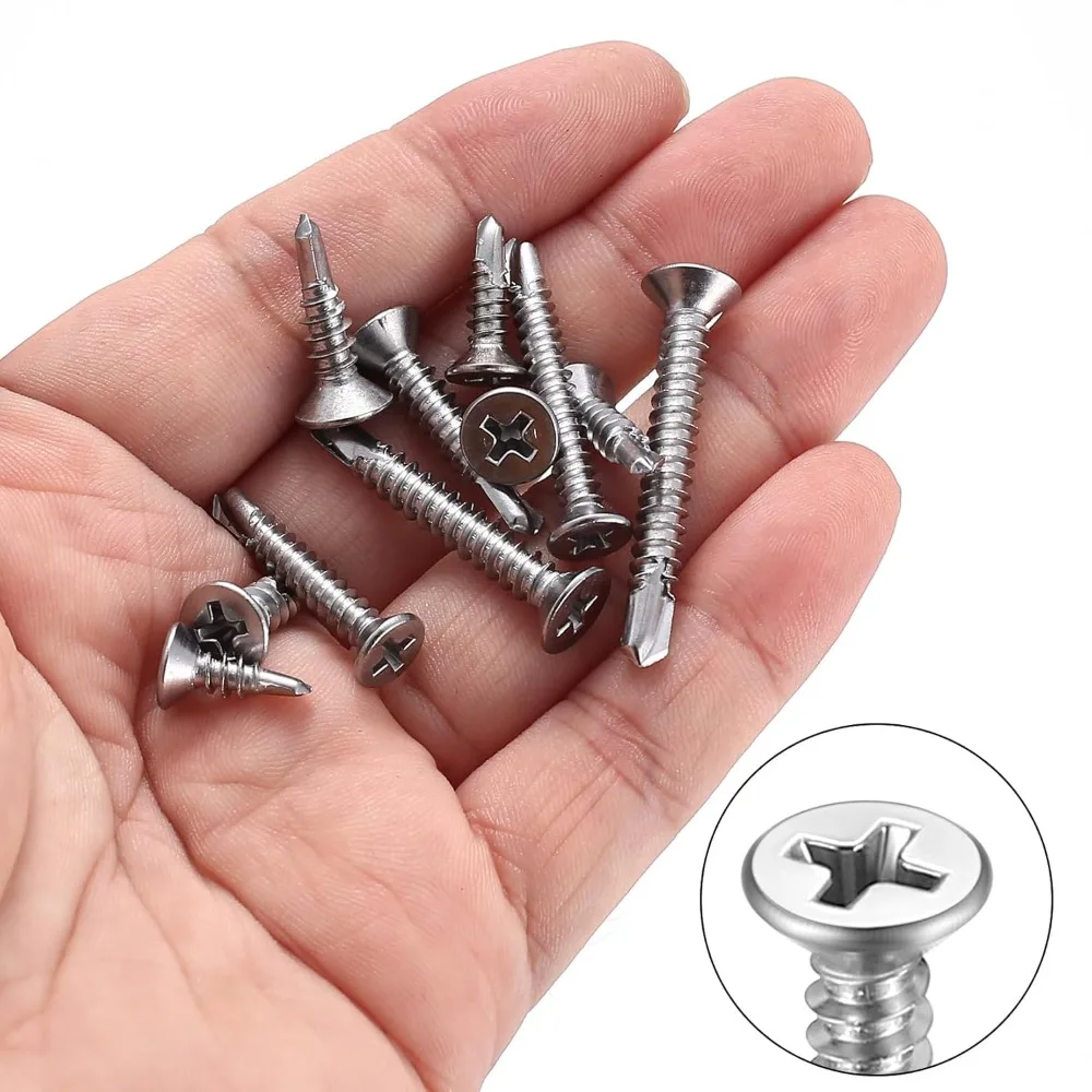 

440Pcs Self Tapping Screws M4.2 M4.8 Stainless Steel Cross Head Screw Slotted Flat Head Phillips Self Drilling Screws 13-38mm