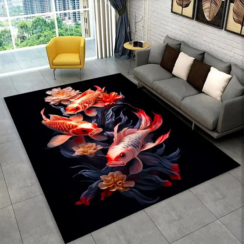 Cartoon Koi Carp Good luck Yin Yang Fish Large Area Rug Non-slip Durable Carpet for Bedroom Living Room Sofa Doormat Home Decor