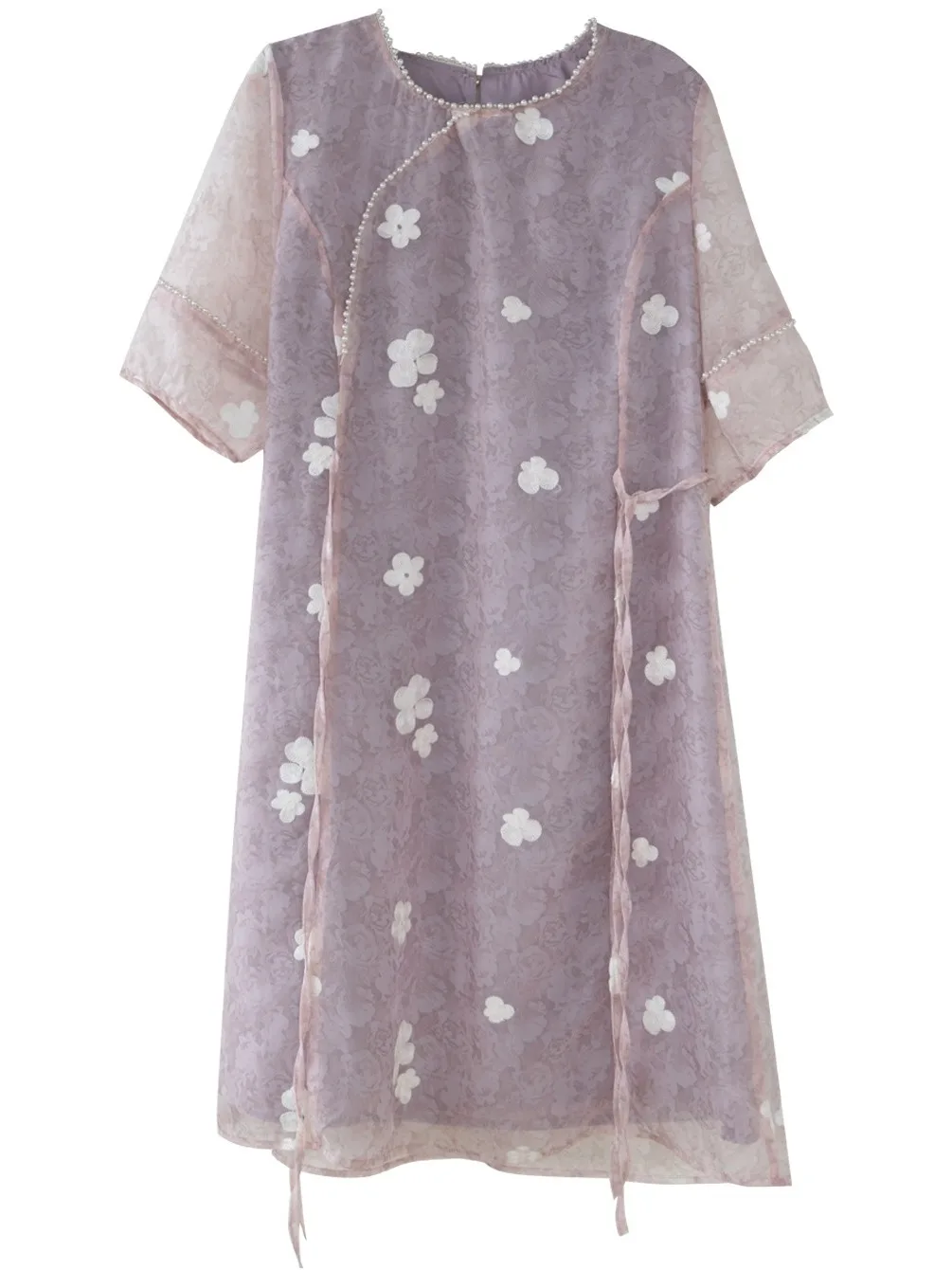 Vestido de talla ande para mujer, nuevo estilo chino, bordado, color mo, moda de verano, corte recto, Midi, cuello redo...