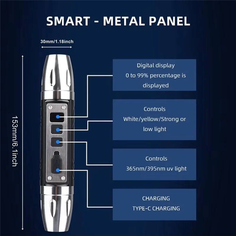 A93E-4-In-1 LED LCD 손전등 흰색 노란색 UV 365Nm/395Nm USB 충전 보석 옥 돌 애완 동물 얼룩 마커 광석 돈