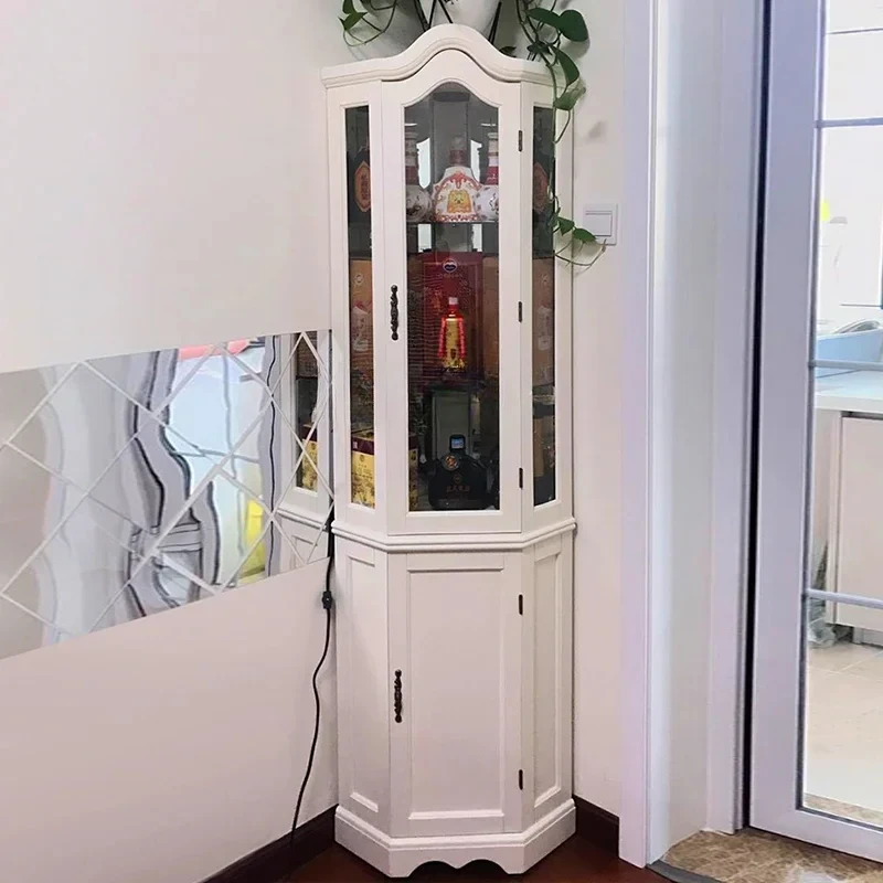 

A44 Solid Wood Corner Triangle Corner Cabinet Corner Floor Glass Display Living Room Solid Wood Wine Cabinet