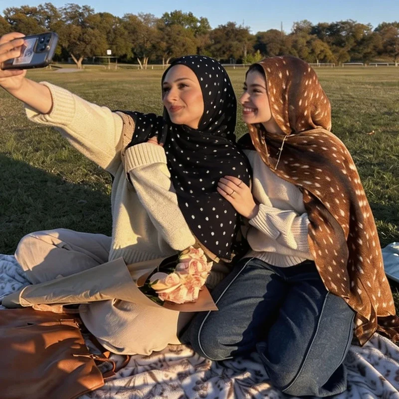 Deer Spot Print Muslim Hijab Scarf Soft Lightweight Bandana Headscarf Wrap Islamic Prayer Shawl Daily Neck Scarf Accessory