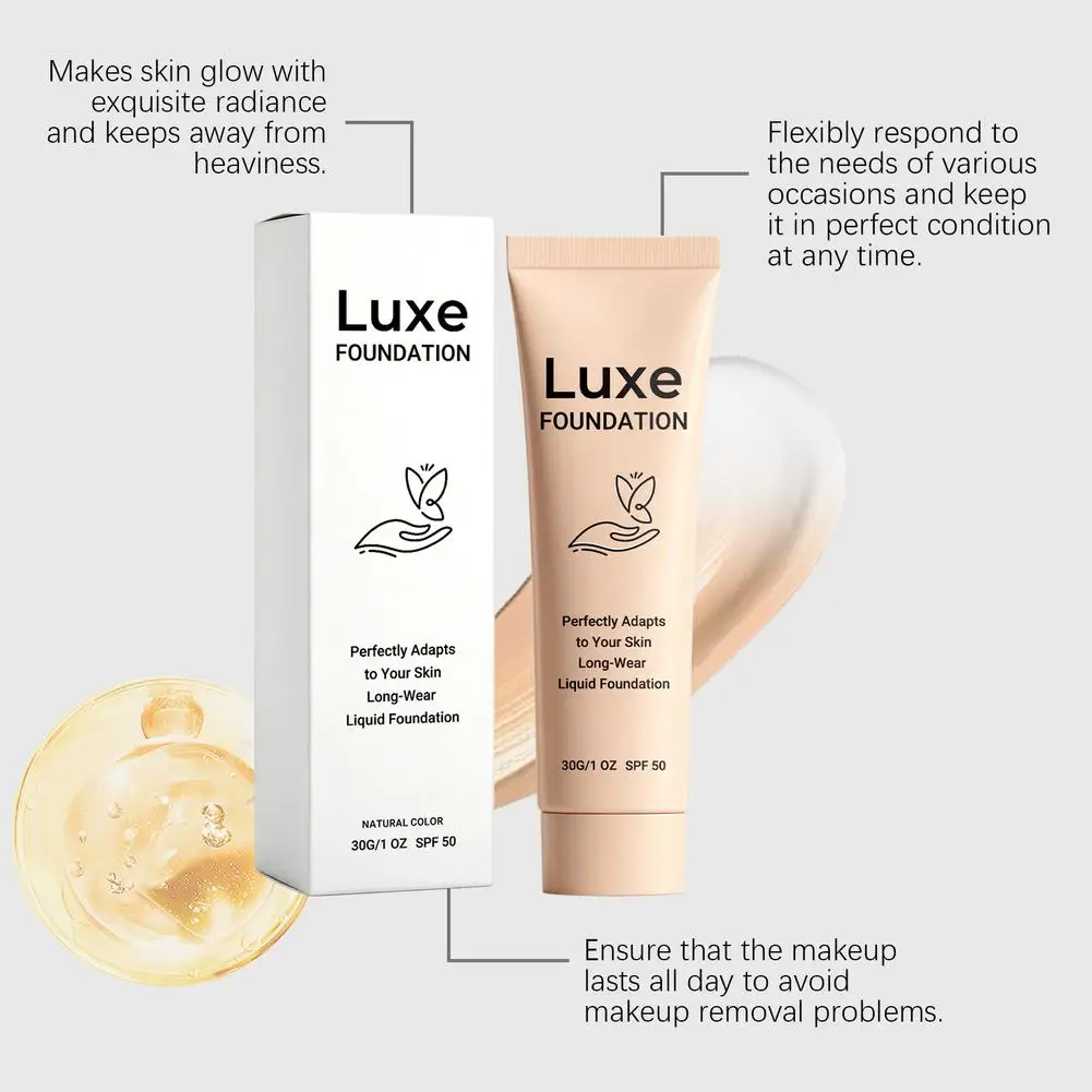 Luxe Long-Wear Foundation Liquid SPF50 30g Temperature-Activated Color Adaptation Lightweight Smooth Coverage Natural/Dark Tone