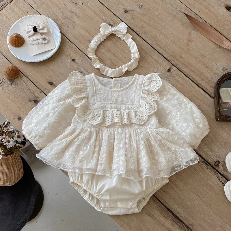 Spring and Autumn New Princess Style Hundred Day Lace Baby Clothes for Girls Long Sleeves Skirts, Climbing Clothes
