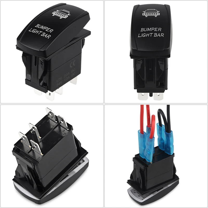 12V 24V Bumper Light Bar Toggle Rocker Switch 5 Pin ON-OFF Blue / Red for Car Boat Truck Universal