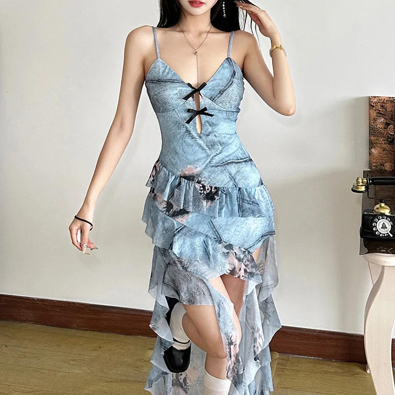 

European and American Spring New Women's High Waist Fashion Strap Sleeve Dress
