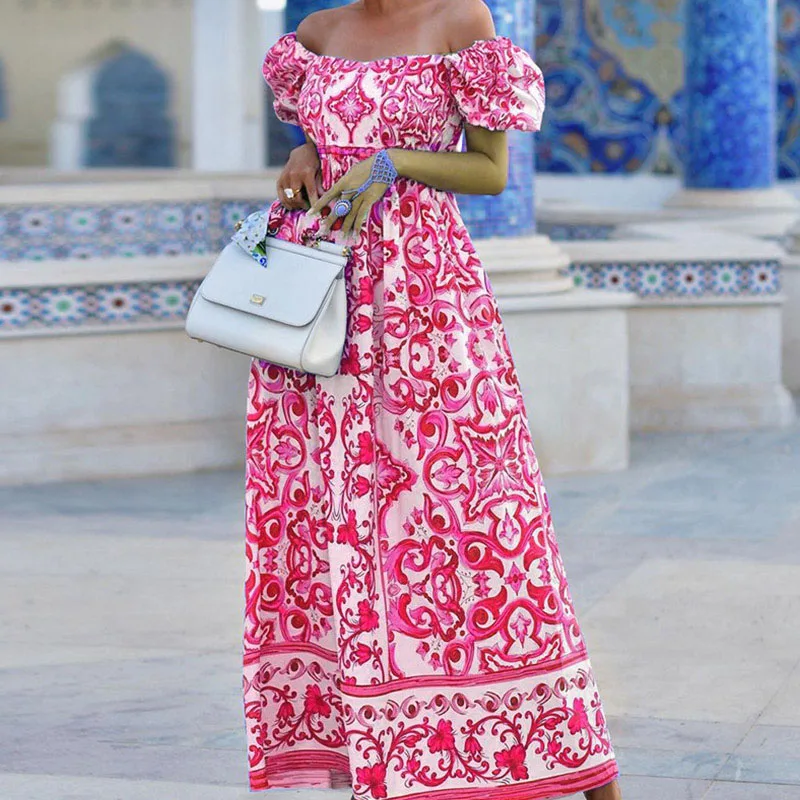 Vestido de noche plisado con espalda descubierta y cintura estampada de verano, vestidos largos bohemios para mujer, vestido largo elegante de