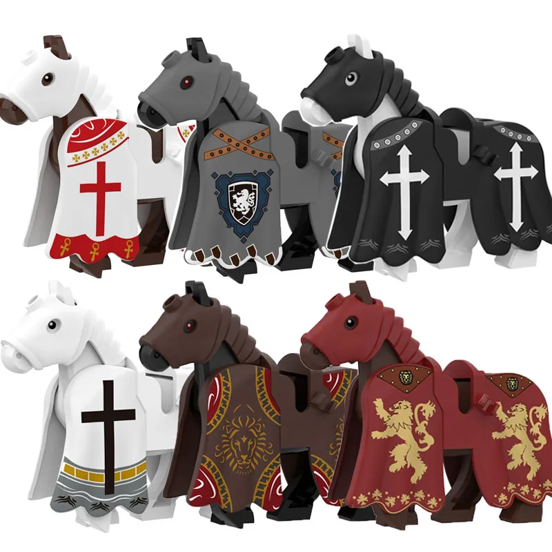 Military Building Blocks Medieval Solider Knights Accwssories Shoulder Armor Squatting Leg Model Vest Flags Horse Tiger Wolf MOC