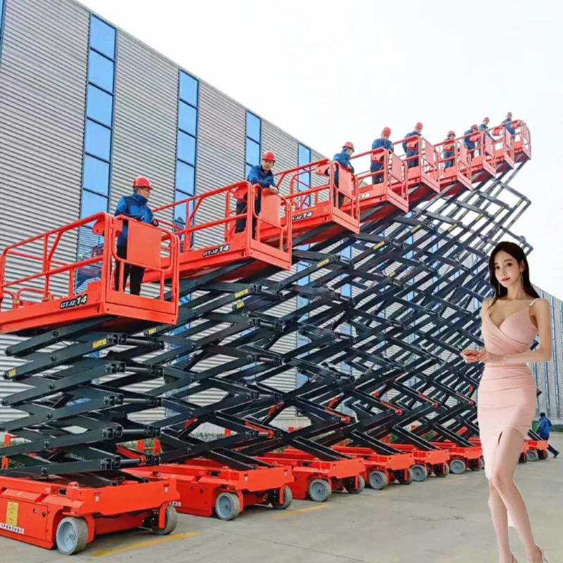 

Electric mobile self-propelled crawler scissor lifts with hydraulic systems for use in building materials stores and farms