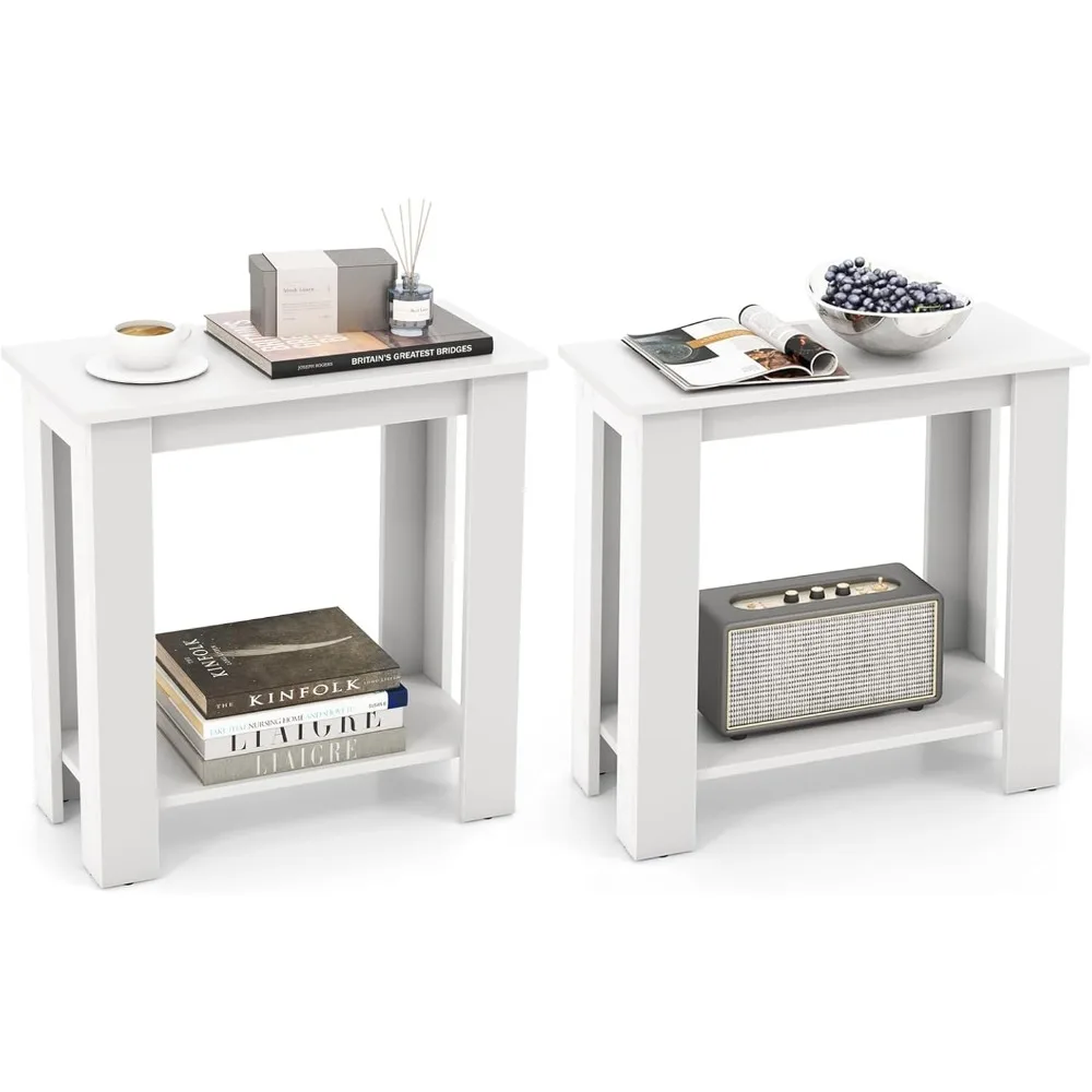 

Narrow End Table Set of 2, 2-Tier Side Table with Open Storage Shelf, Retro Wood Sofa Table Bedside Tables for Small Spaces, Sl