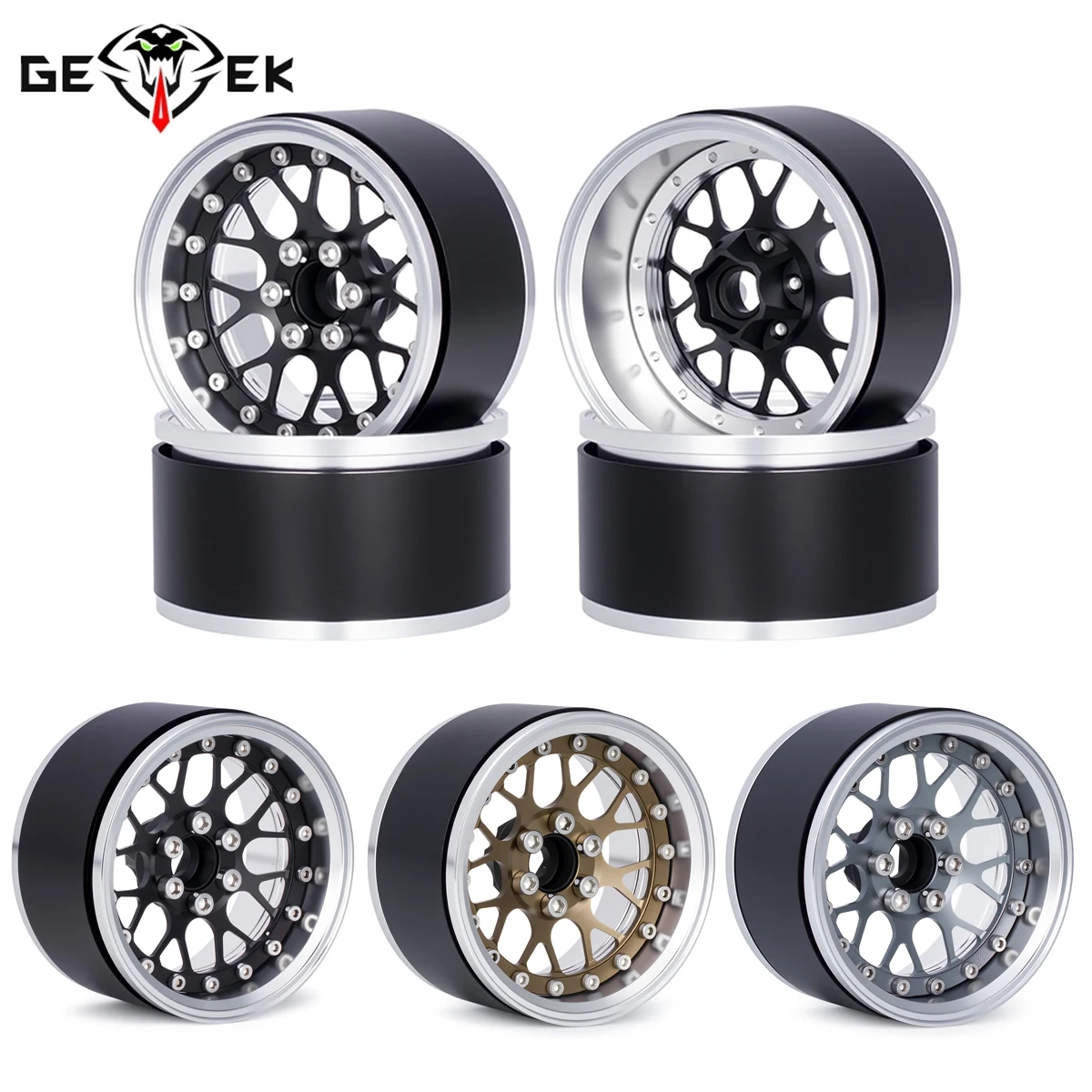 

4Pcs 2.2 Inch Aluminum Alloy Beadlock Wheels Rim 12mm Hex for 1/10 RC Crawler Axial SCX10 90046 Wraith Capra TRX4 TRX6 D90