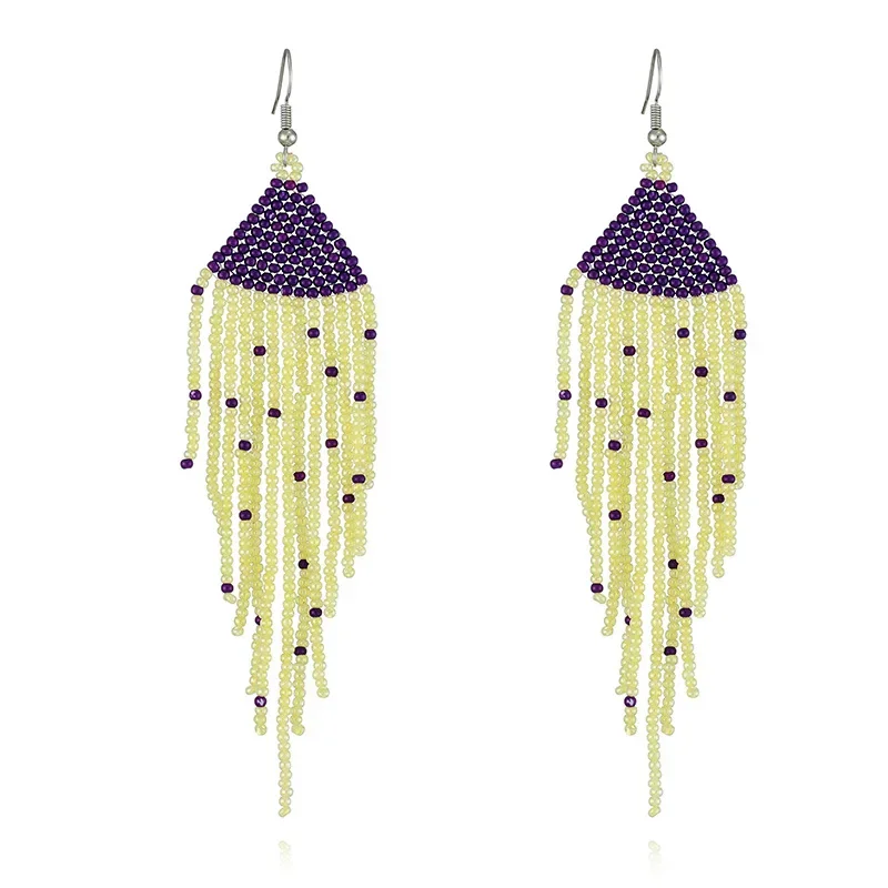 

Rice Bead Earrings Hand weaving Retro Bohemia Simplicity Eyes National style‘ Geometry Female alloy Tassel Earrings