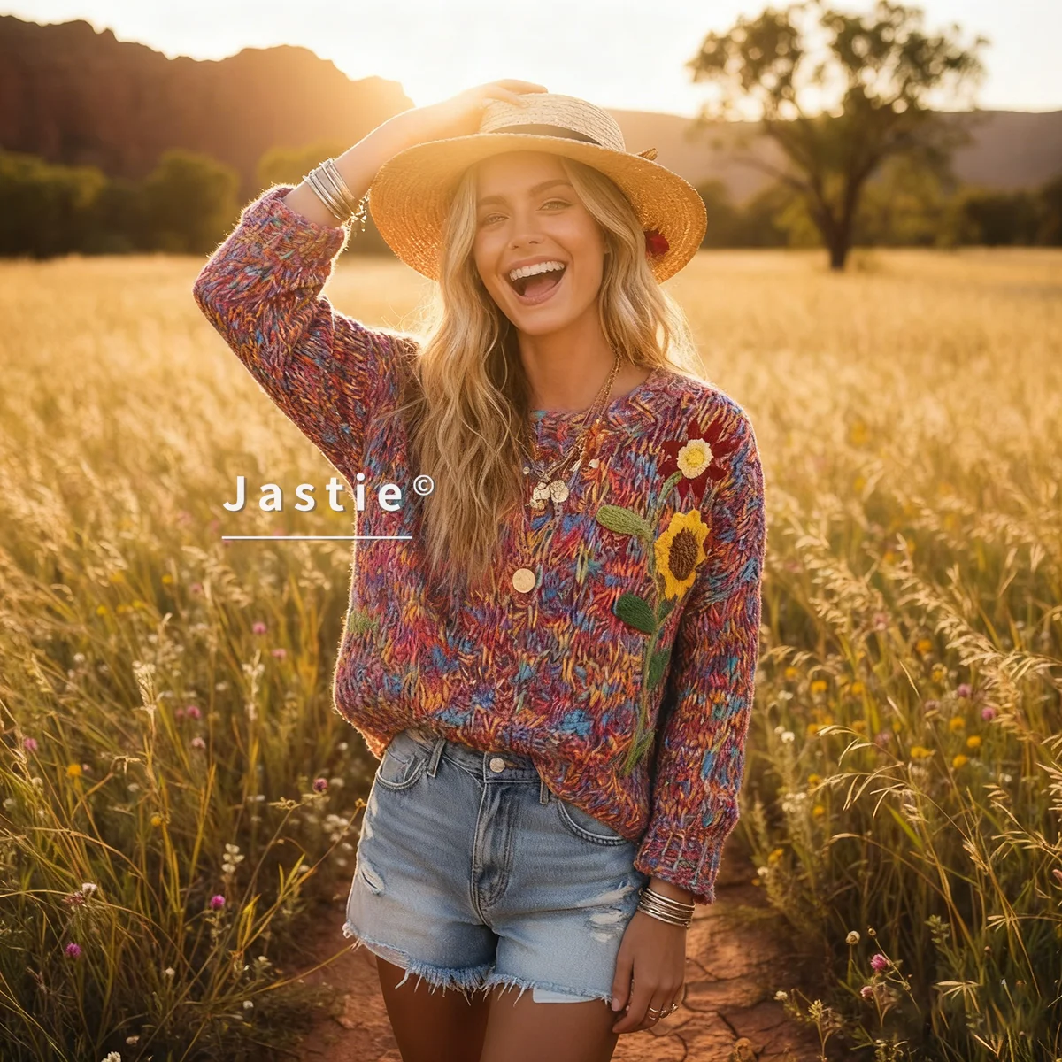 

Вязаный крючком сладкий пуловер с подсолнухом, красочный свитер в стиле ретро с круглым вырезом и длинными рукавами, осенне-зимний свободный свитер, топы