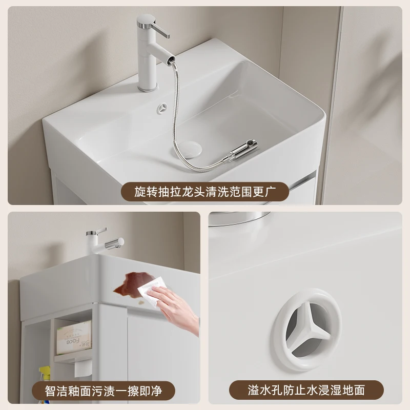 Small apartment stainless steel bathroom cabinet simple washbasin cabinet combination rounded corner washing integrated basin