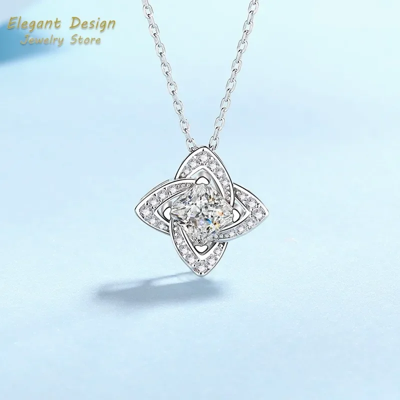 Royal Blue Full Moissanite 1ct Cross Star Pendant Platinum PT950 Clavicle Chain for Women Luxury Gothic Inspired Jewelry Gifts