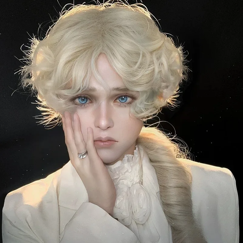 Cream‑Golden Short Curly Full Wig Fluffy Natural Texture Heat‑Resistant Synthetic Wig for Retro Themed Party Cosplay & Daily