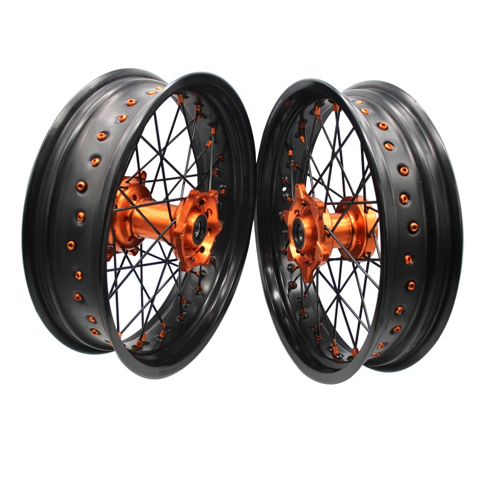 

MOQ 1 Set 17 Inch Aluminum Alloy 36 Spoke Supermotard Wheels Set Supermoto Wheels For EXC SXF 250 450 250cc 450cc