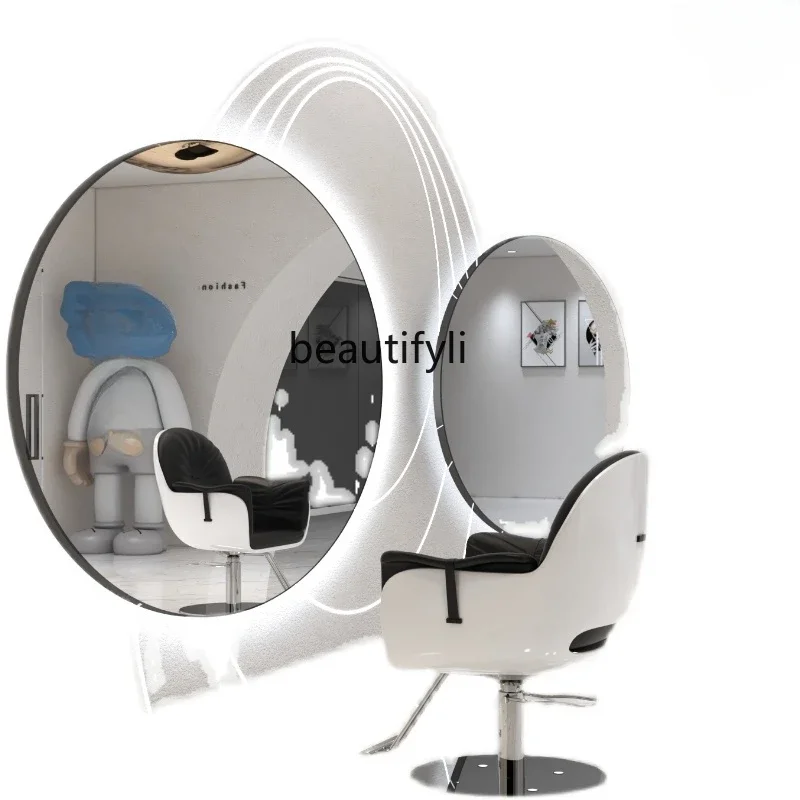 

LBarber Shop Dressing Table Light-Emitting LED Wall-Mounted Hair Cutting Semicircle Mirror Wall-Mounted