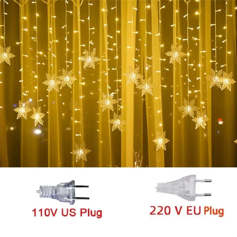 3M LED String Lights Outdoor Snowflakes Curtain Lights Snow Garland Fairy Lights Party Home Wedding Garden Christmas Decor