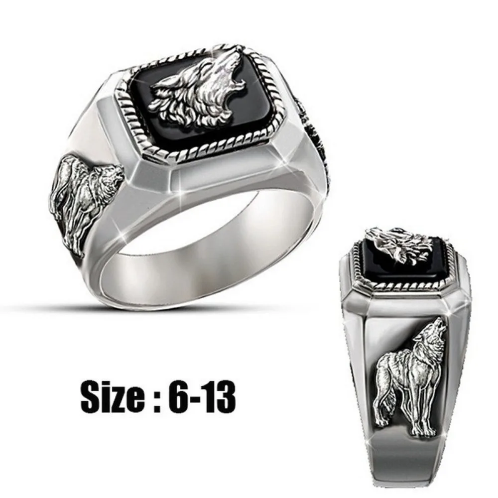 Nieuwe Eenvoudige Mannen Delicate Mode Kunst Mannen Ring Wolf 'S Call Handgemaakte Pure Verhoogde Reliëf Wolf Ring Niche Trend Sieraden Cadeau