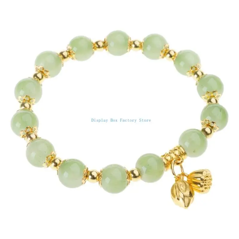 

MXMF Crystal Bead Bracelet Lotuses Flower Pendant Handchain for Wedding Traditional Chinese Accessory Birthday Gift